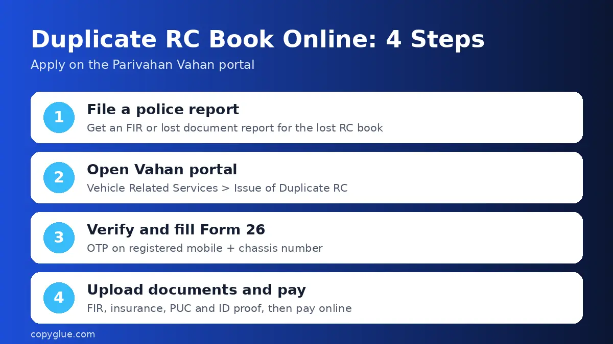 Lost RC book duplicate online steps on Vahan portal