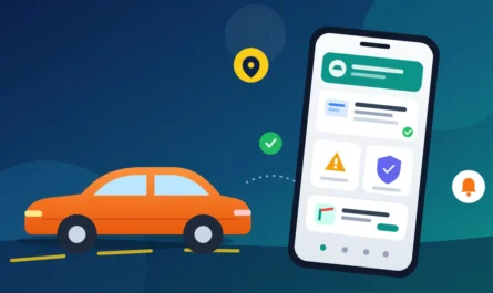 CarInfo app on a smartphone showing vehicle details, challan alert and insurance status next to a car