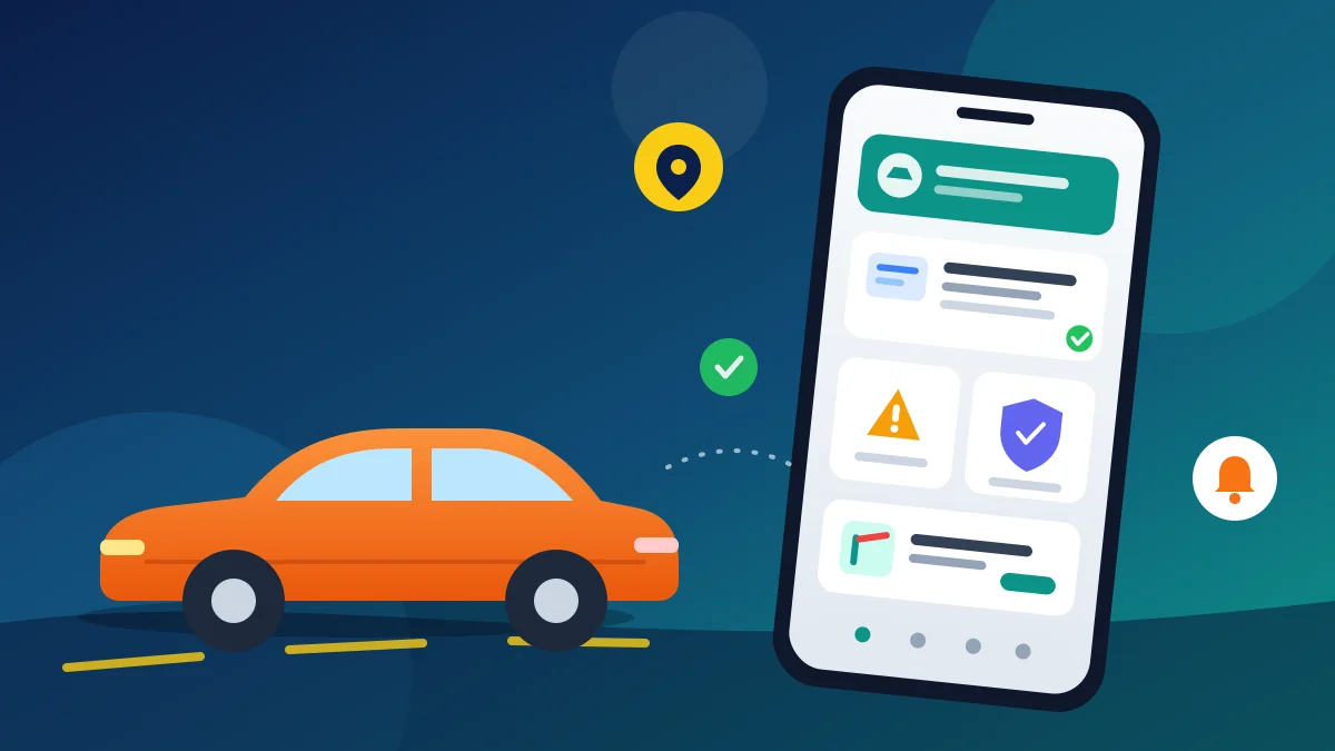 CarInfo app on a smartphone showing vehicle details, challan alert and insurance status