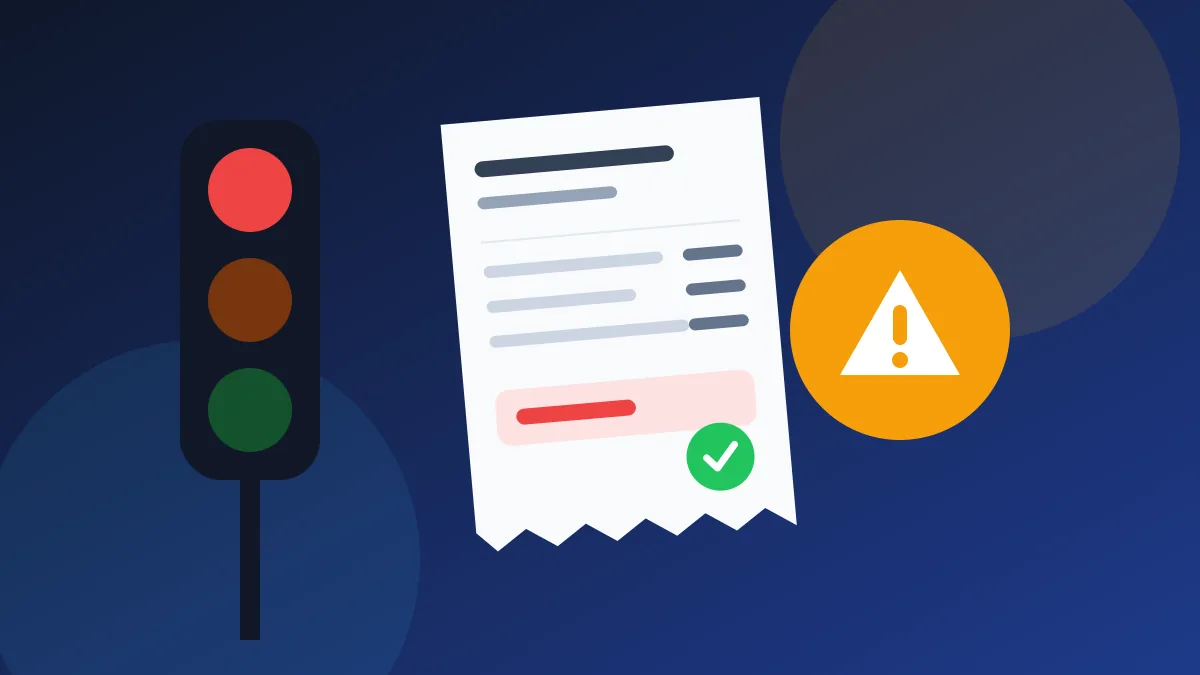 Check challan online illustration with traffic light, fine receipt and alert icon