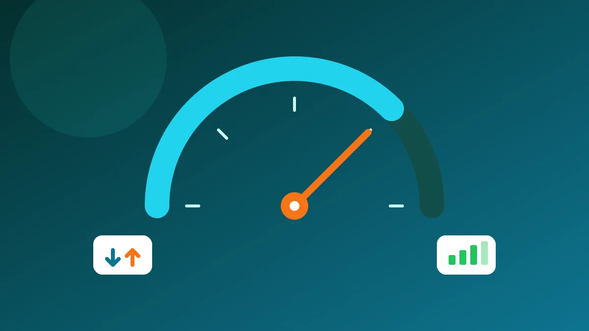 Internet speed test gauge showing download and upload speed